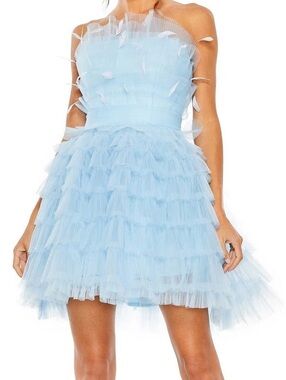 Mac Duggal Powder Blue Strapless Ruffle Party Dress